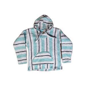 Earth Ragz Blue Baja Rasta Poncho Pullover Hoodie Jacket Drug Rug Medium